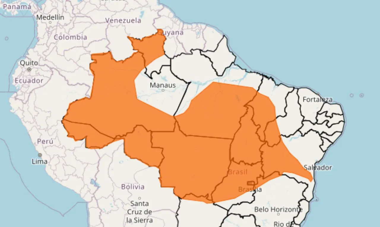 o mapa mostra as áreas em alerta para temporais